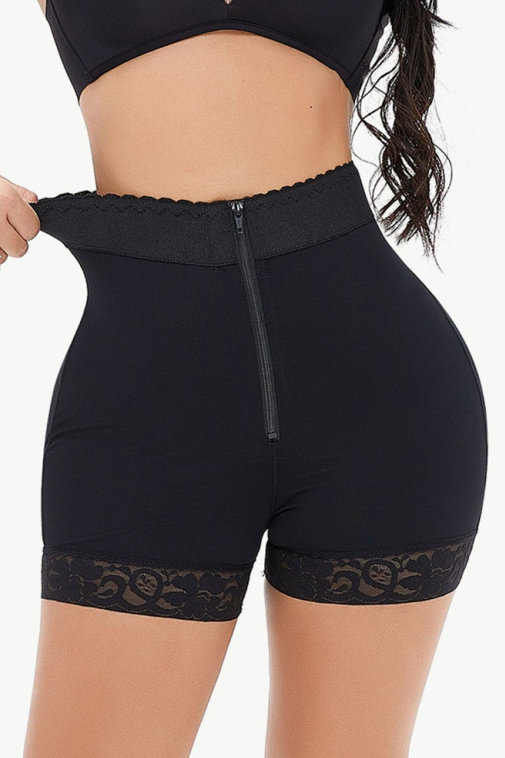 Full Size Zip - Up Lace Trim Shaping Shorts - Flip Flop Dynasty