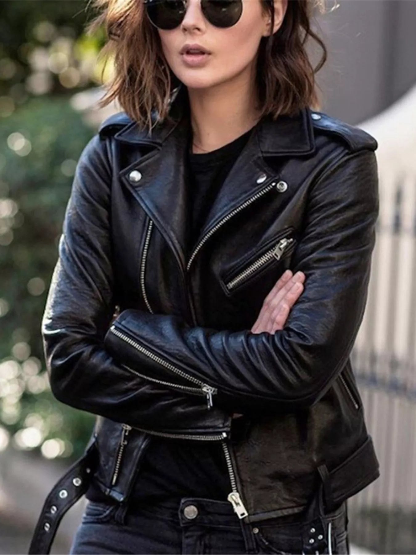 Full Size Zip Up Leather Motorcycle Biker Jacket Plus Size - Flip Flop Dynasty