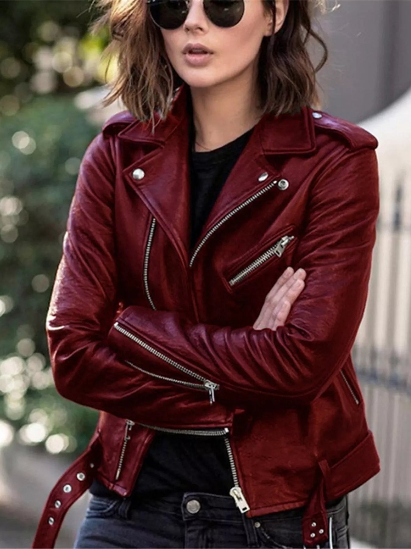 Full Size Zip Up Leather Motorcycle Biker Jacket Plus Size - Flip Flop Dynasty