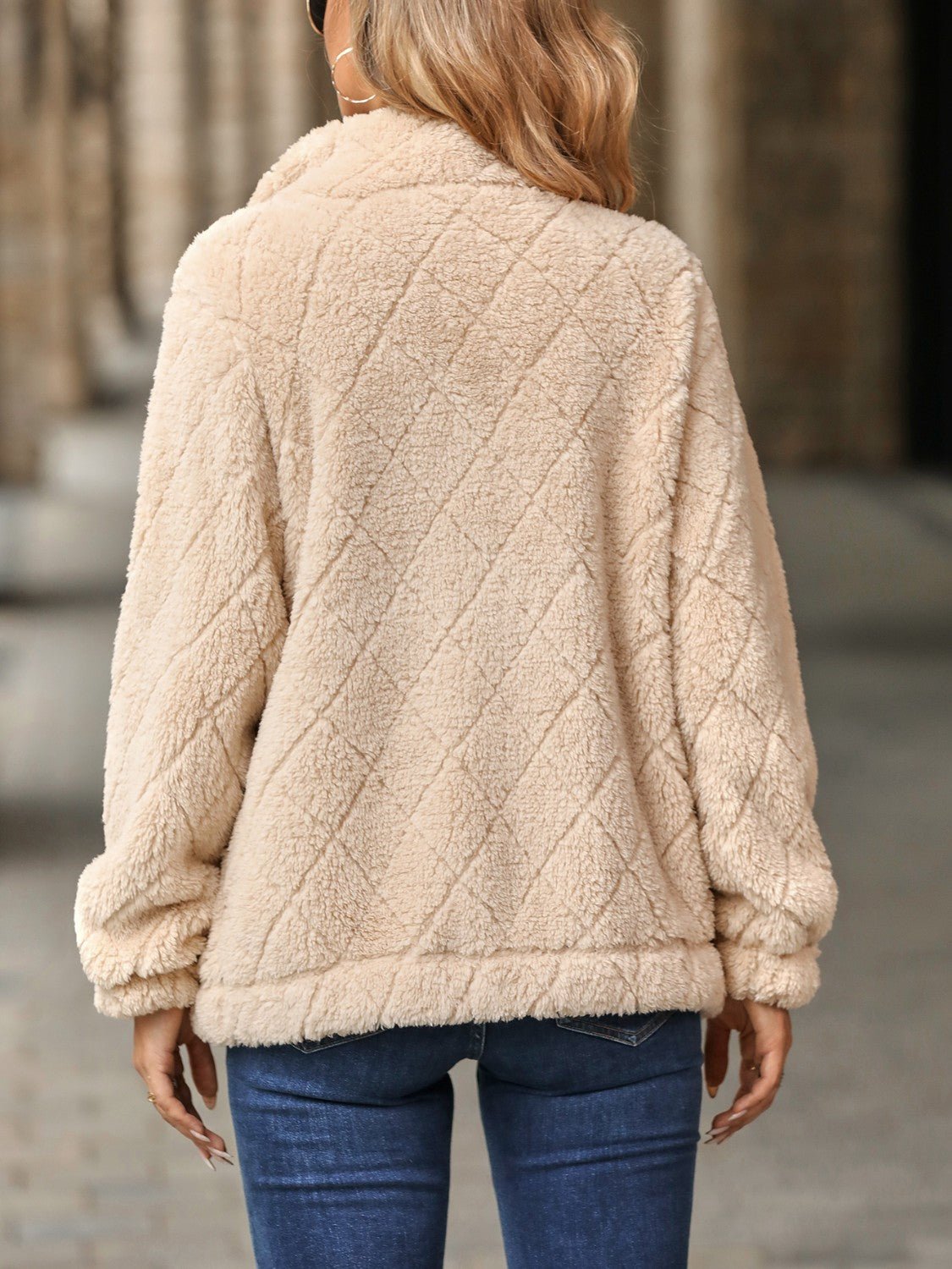 Fuzzy Pocketed Zip Up Jacket - Flip Flop Dynasty