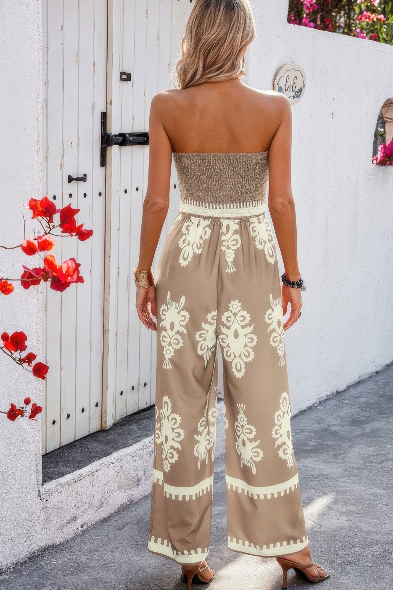 Geo Print Off Shoulder High Waist Fit Jumpsuit - Flip Flop Dynasty