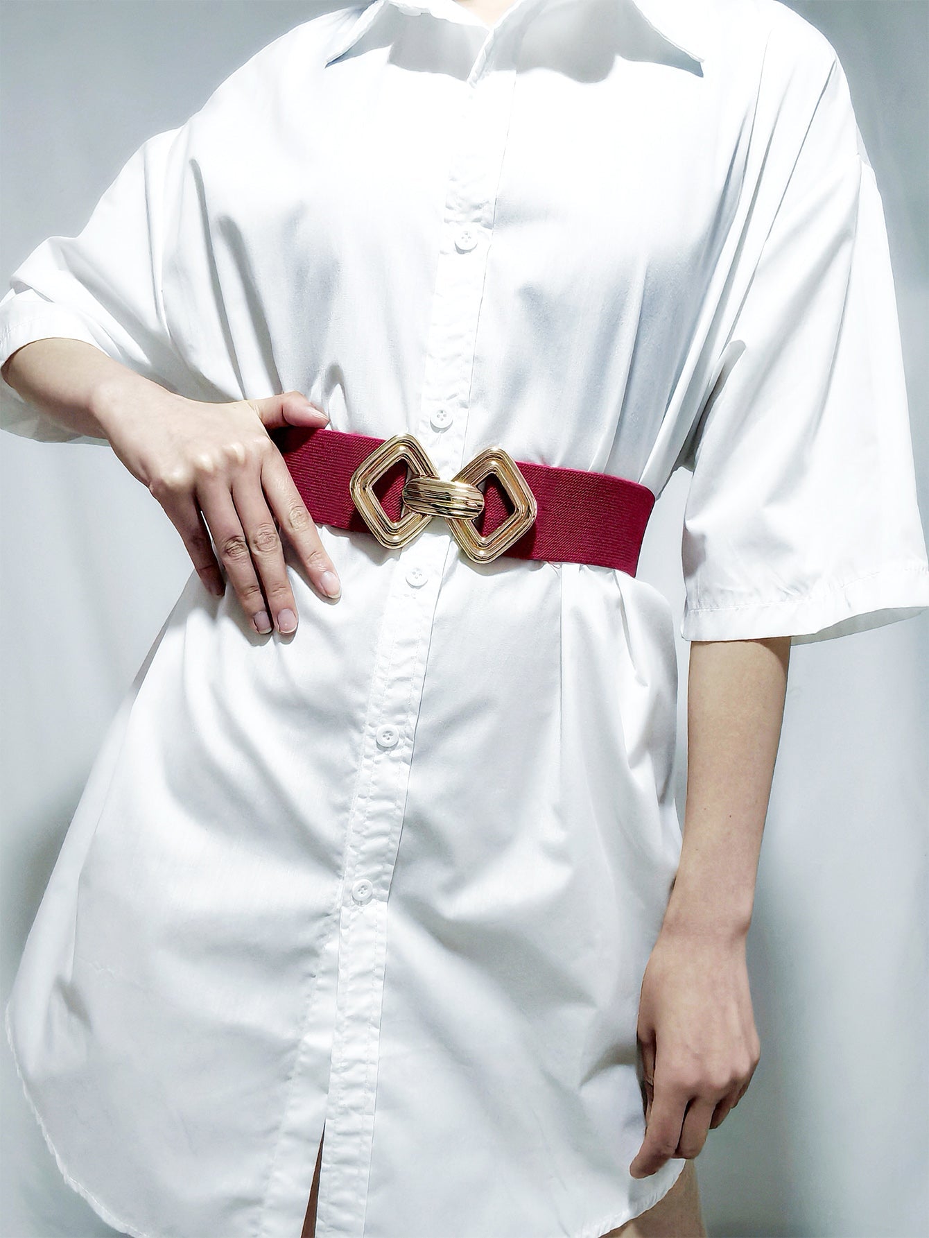 Geometric Buckle Elastic Wide Belt - Flip Flop Dynasty