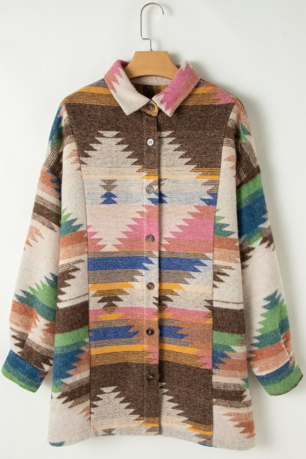 Geometric Button Up Long Sleeve Jacket - Flip Flop Dynasty