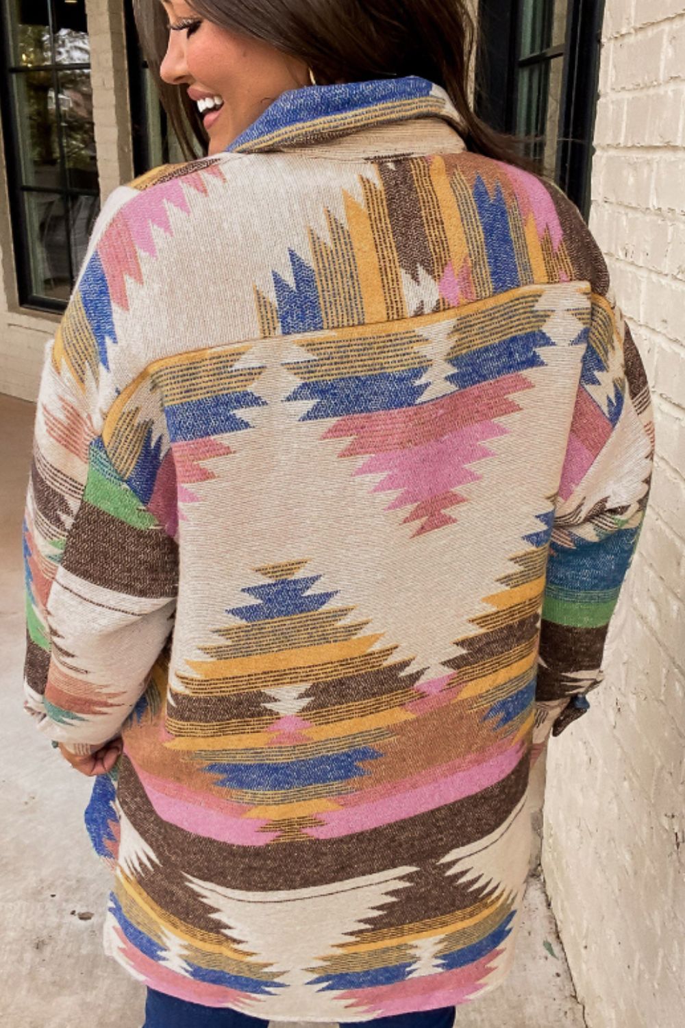 Geometric Button Up Long Sleeve Jacket - Flip Flop Dynasty