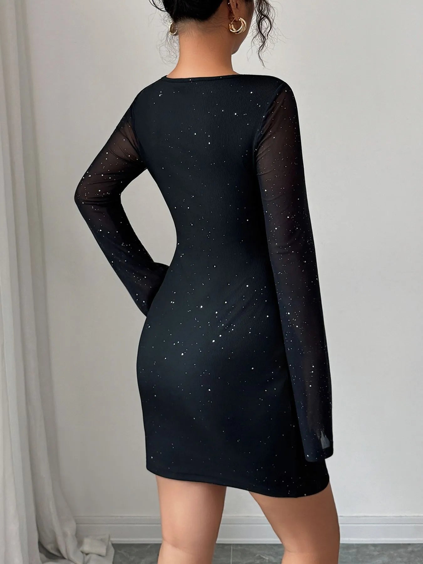 Glitter Cutout Long Sleeve Mini Dress - Flip Flop Dynasty
