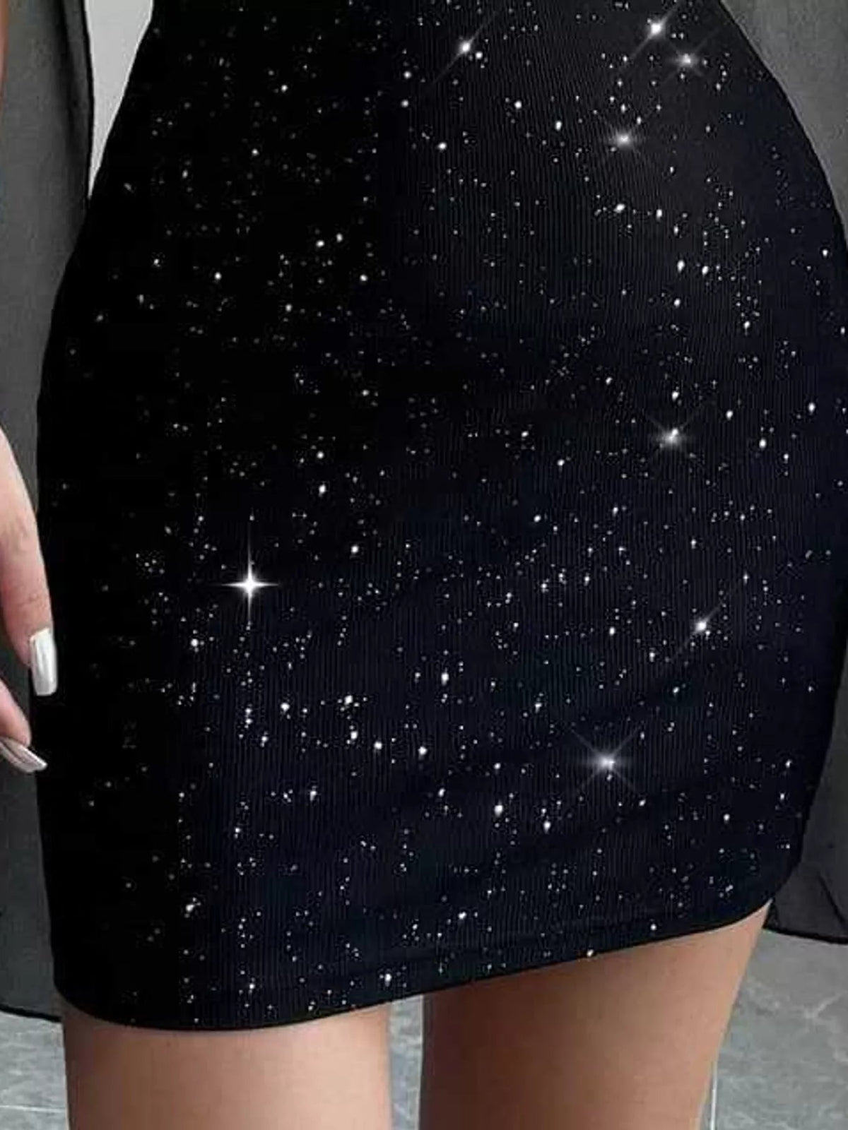 Glitter Mock Neck Cape-Sleeve Bodycon Mini Dress - Flip Flop Dynasty