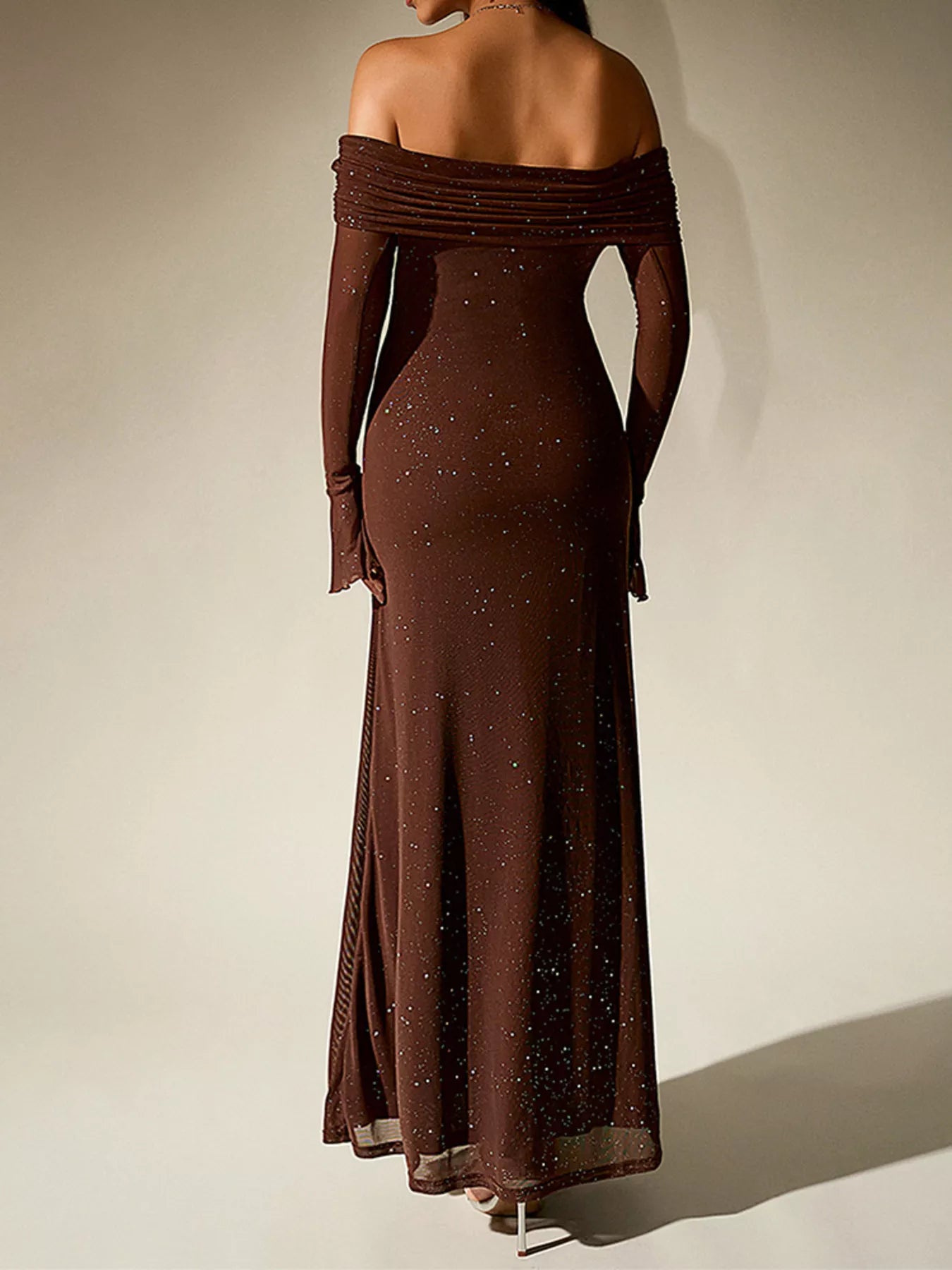 Glitter Off-Shoulder Maxi Dress - Flip Flop Dynasty