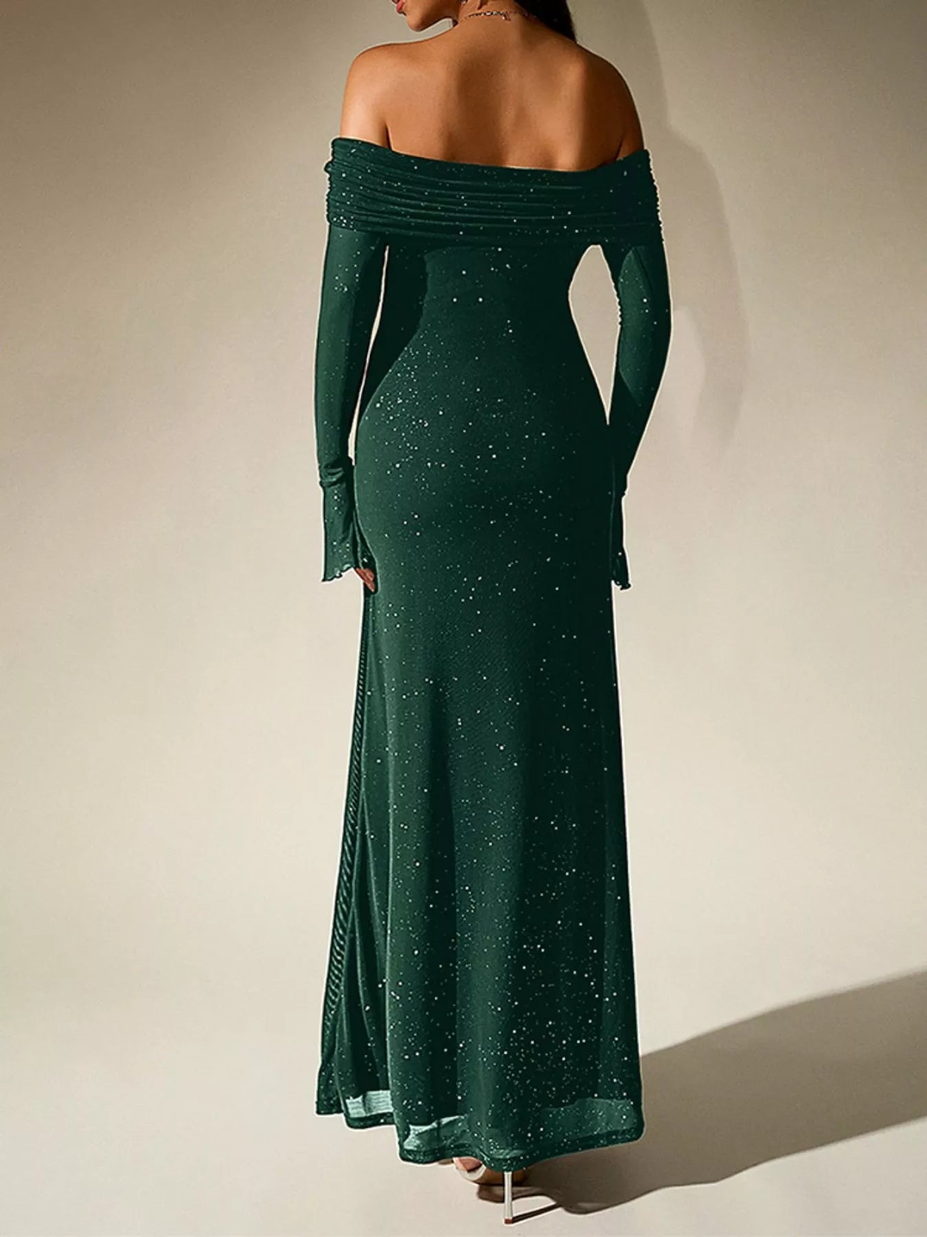 Glitter Off-Shoulder Maxi Dress - Flip Flop Dynasty