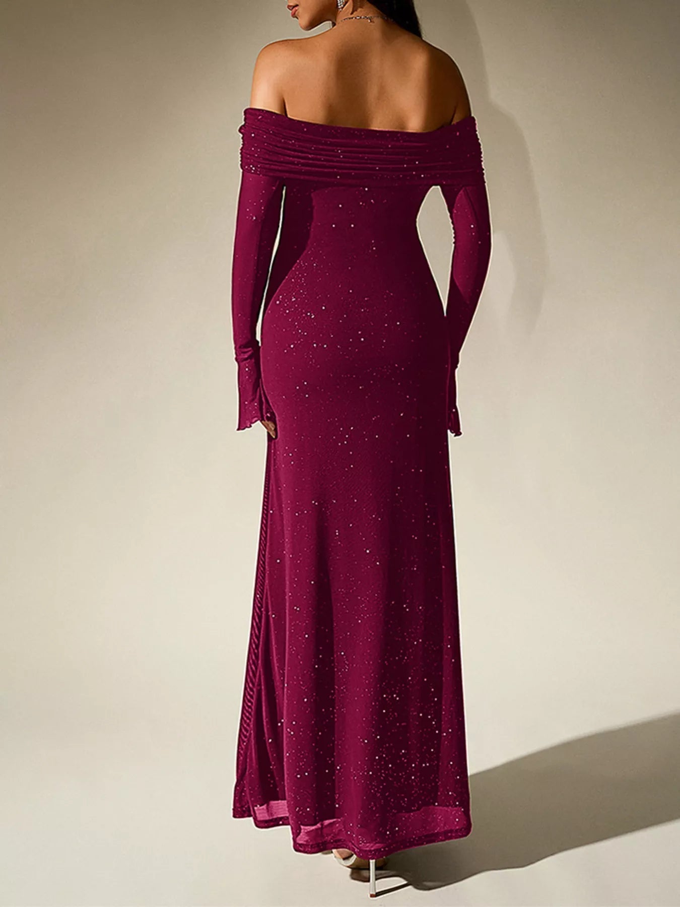 Glitter Off-Shoulder Maxi Dress - Flip Flop Dynasty