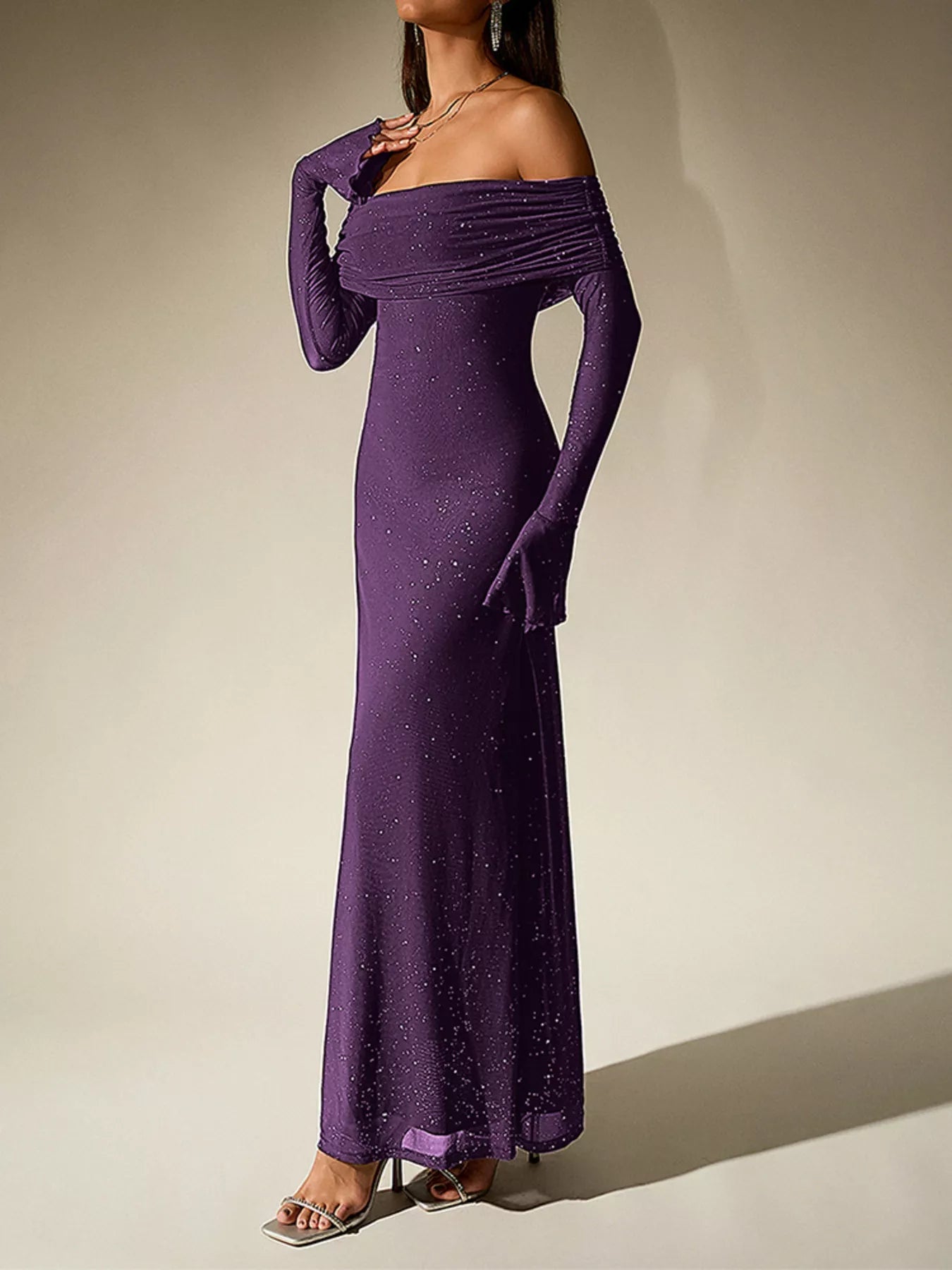 Glitter Off-Shoulder Maxi Dress - Flip Flop Dynasty