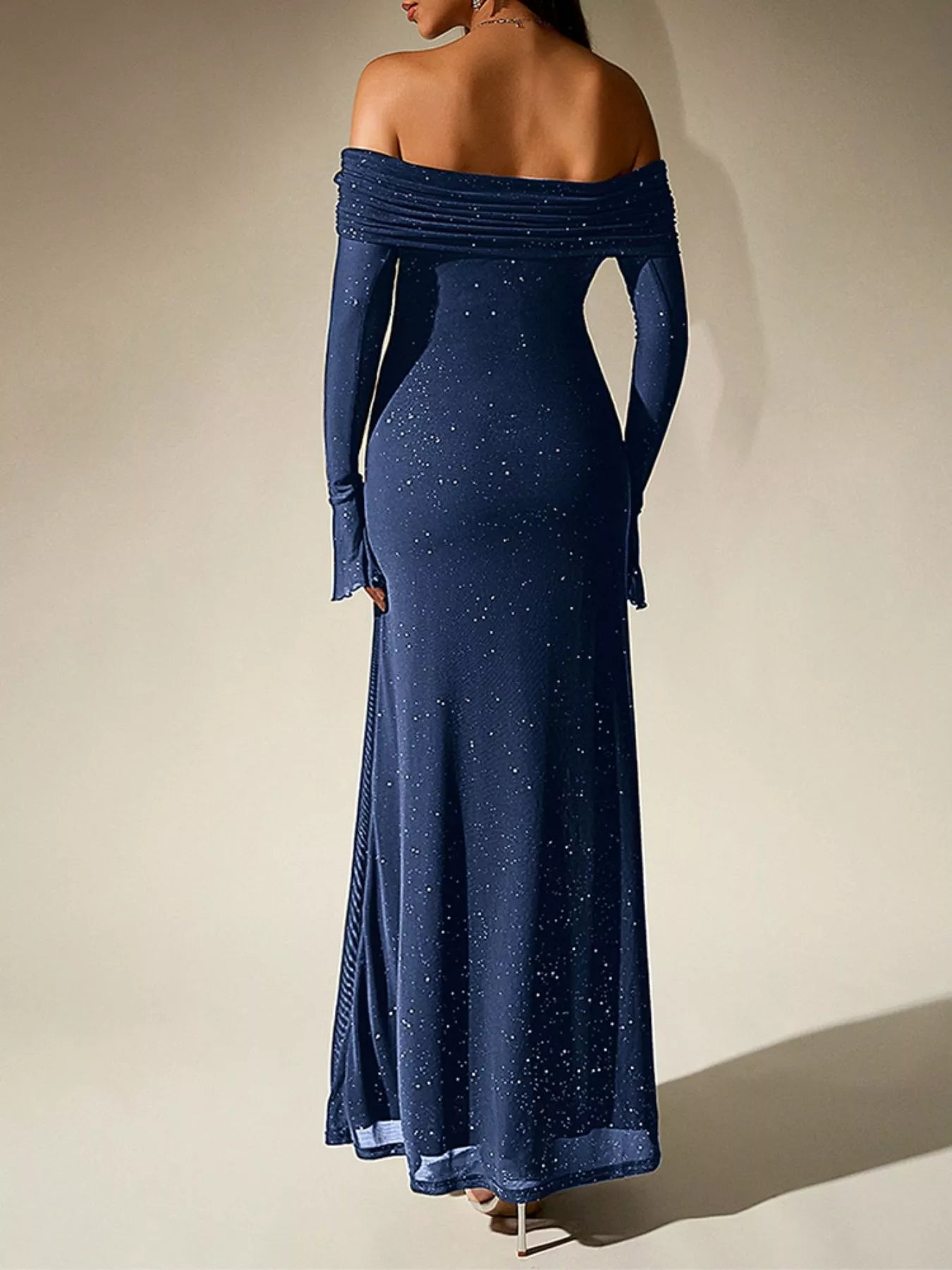 Glitter Off-Shoulder Maxi Dress - Flip Flop Dynasty