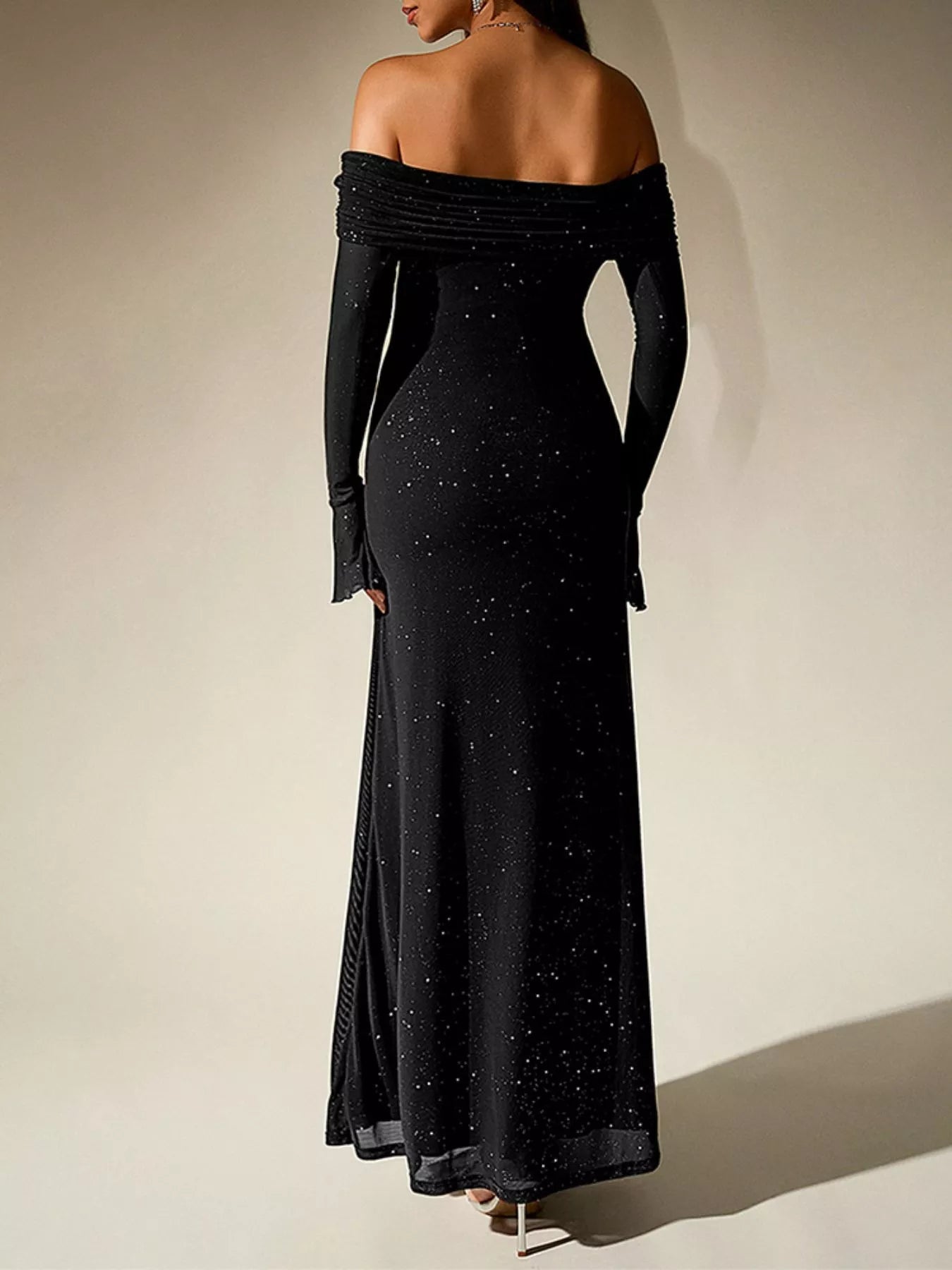 Glitter Off-Shoulder Maxi Dress - Flip Flop Dynasty