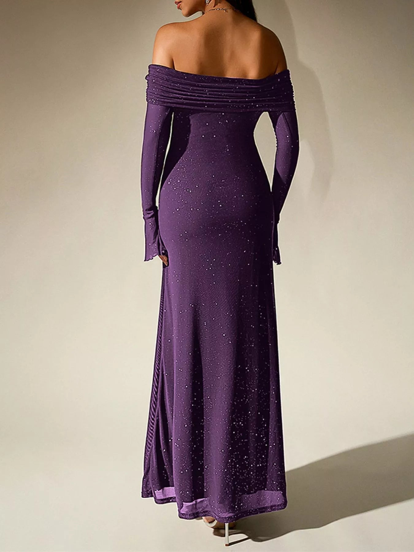 Glitter Off-Shoulder Maxi Dress - Flip Flop Dynasty