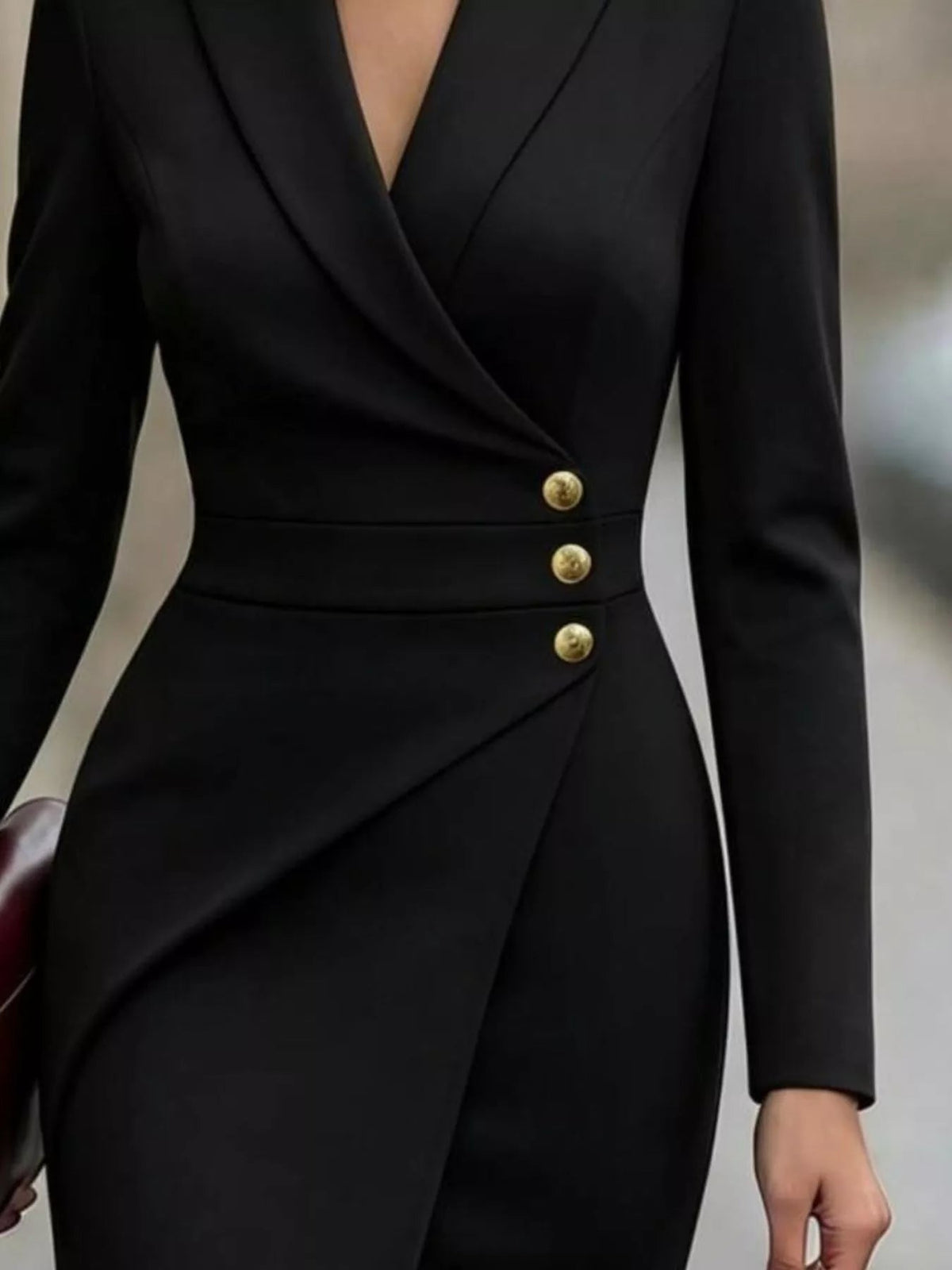 Gold Button Surplice Blazer Dress - Flip Flop Dynasty