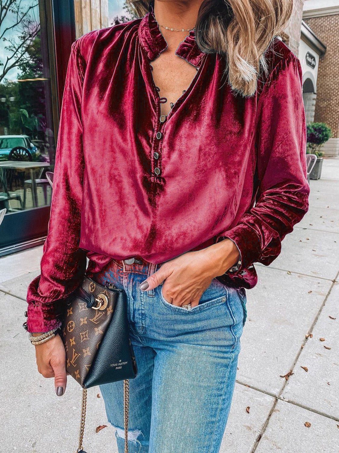 Half Button Long Sleeve Blouse - Flip Flop Dynasty