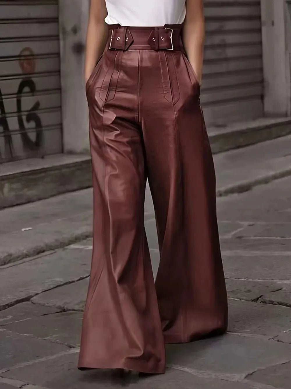 Half Elastic Waist Wide Leg Pants - Flip Flop Dynasty