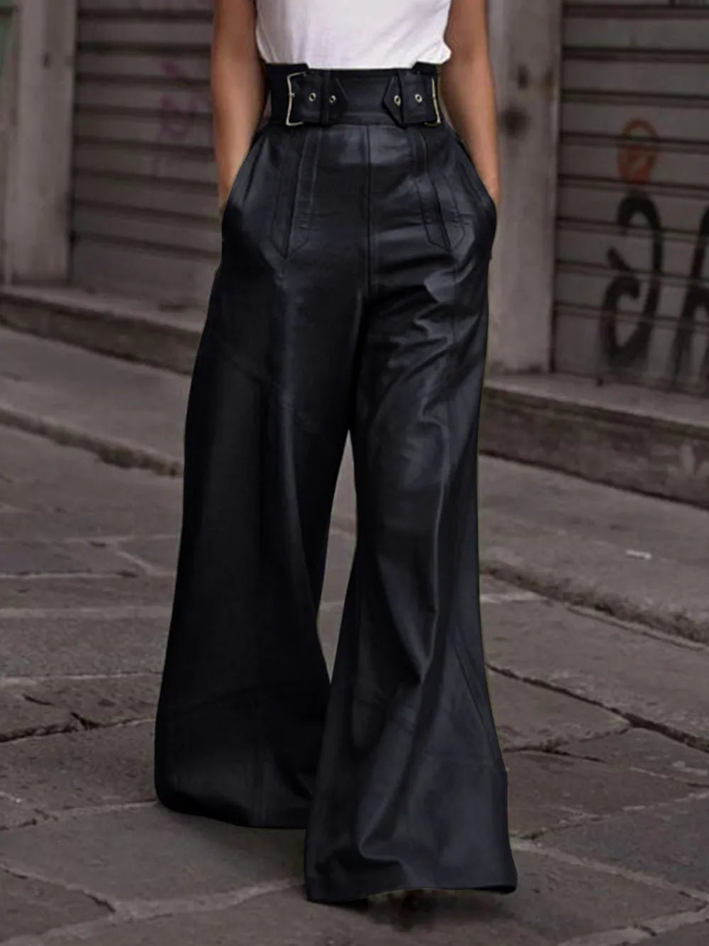 Half Elastic Waist Wide Leg Pants - Flip Flop Dynasty