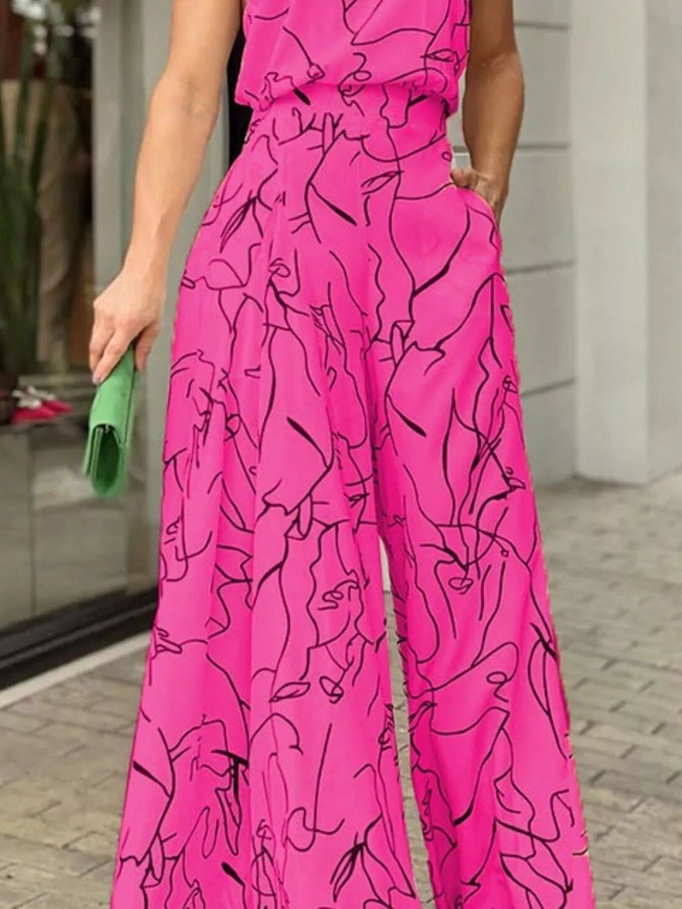 Halter Neck Abstract Print Wide Leg Jumpsuit - Flip Flop Dynasty
