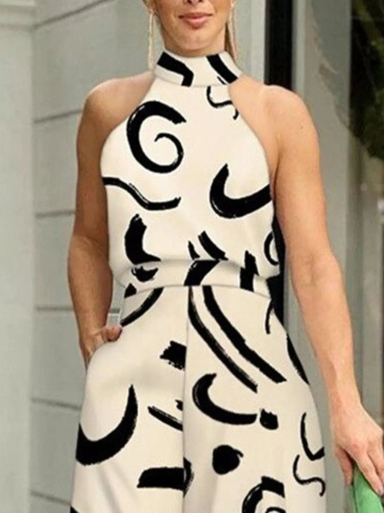 Halter Neck Abstract Print Wide Leg Jumpsuit - Flip Flop Dynasty