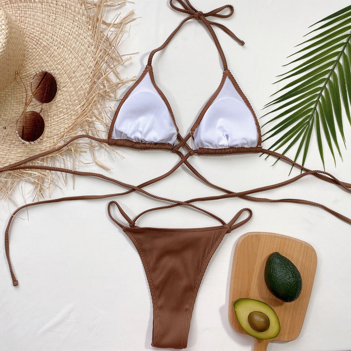 Halter Neck Crisscross Ribbed Bikini Set - Flip Flop Dynasty