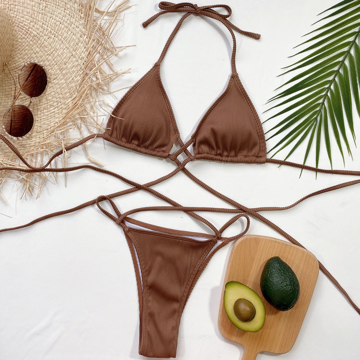 Halter Neck Crisscross Ribbed Bikini Set - Flip Flop Dynasty