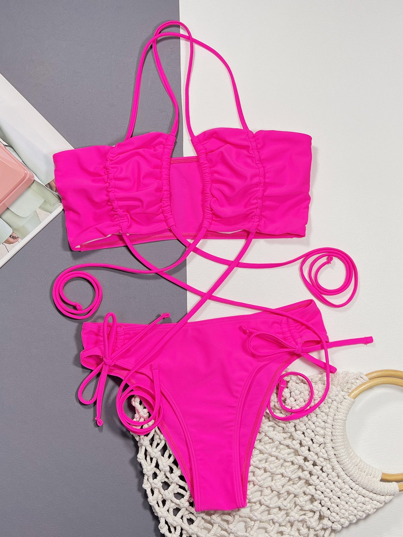 Halter Neck Drawstring Detail Bikini Set - Flip Flop Dynasty