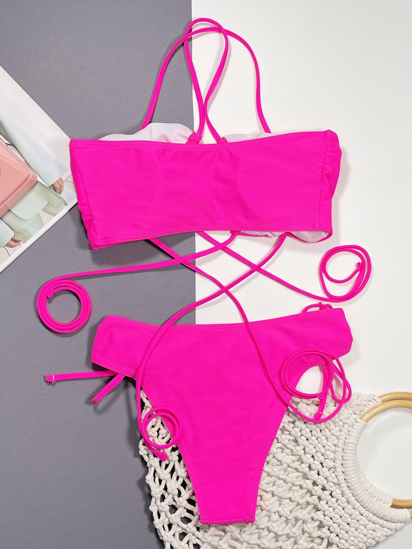 Halter Neck Drawstring Detail Bikini Set - Flip Flop Dynasty