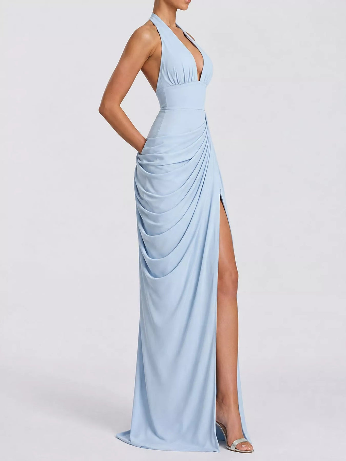 Halter Neck High-Slit Maxi Evening Dress - Flip Flop Dynasty