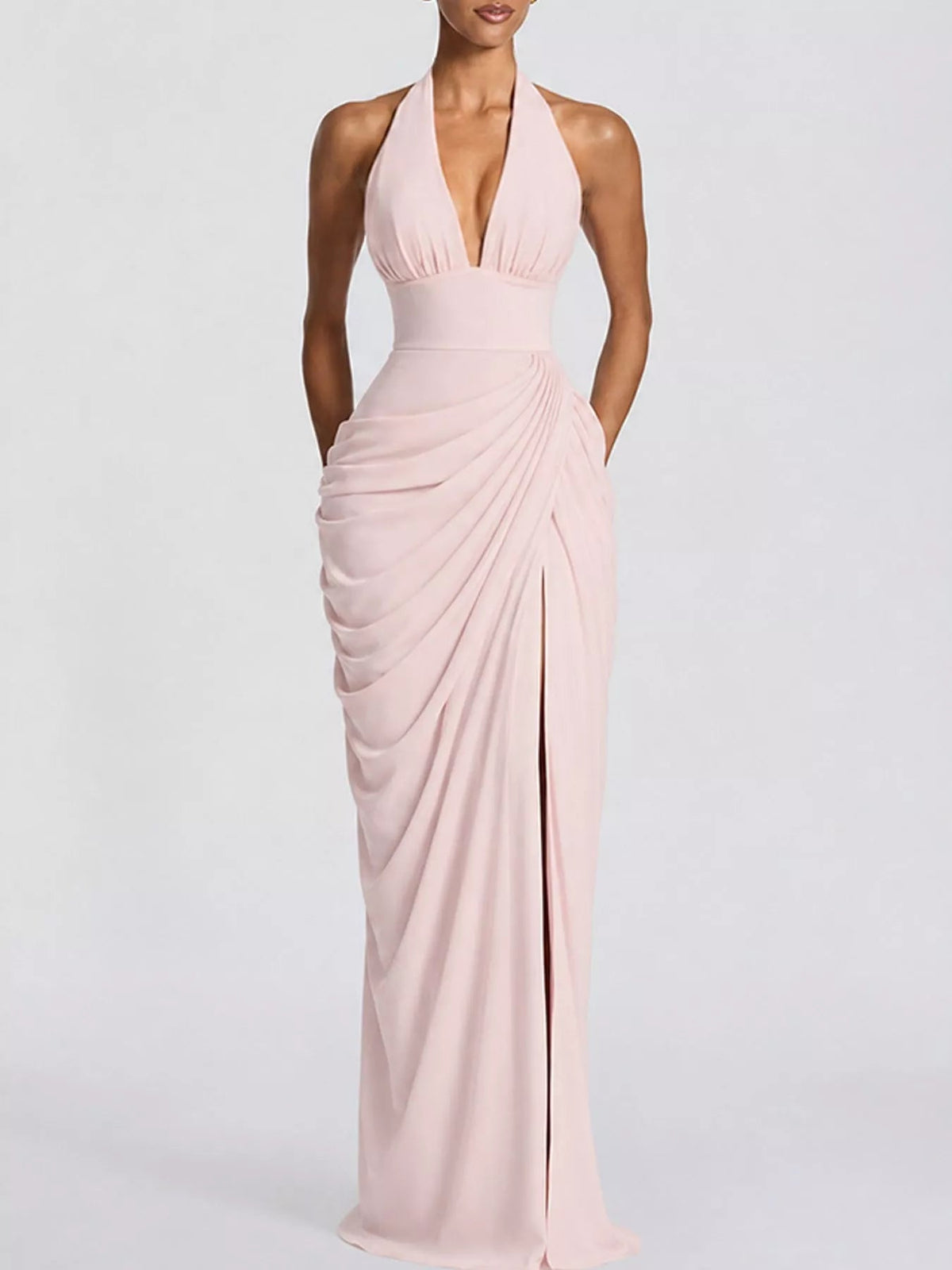 Halter Neck High-Slit Maxi Evening Dress - Flip Flop Dynasty