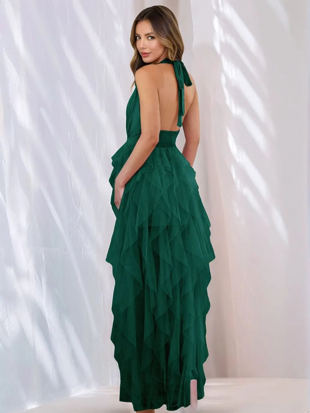 Halter Neck Irregular Mesh Dress - Flip Flop Dynasty