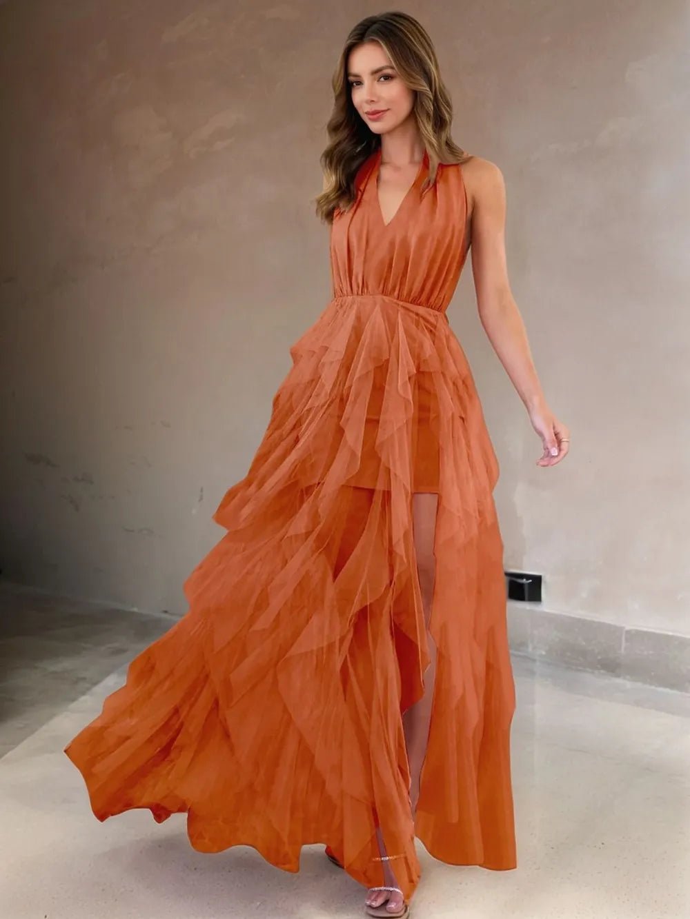 Halter Neck Irregular Mesh Dress - Flip Flop Dynasty