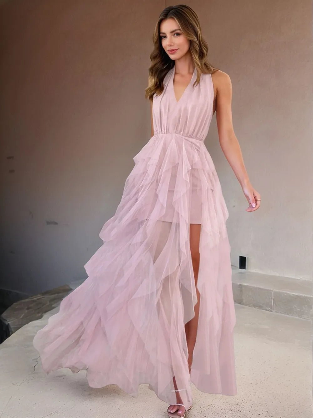 Halter Neck Irregular Mesh Dress - Flip Flop Dynasty