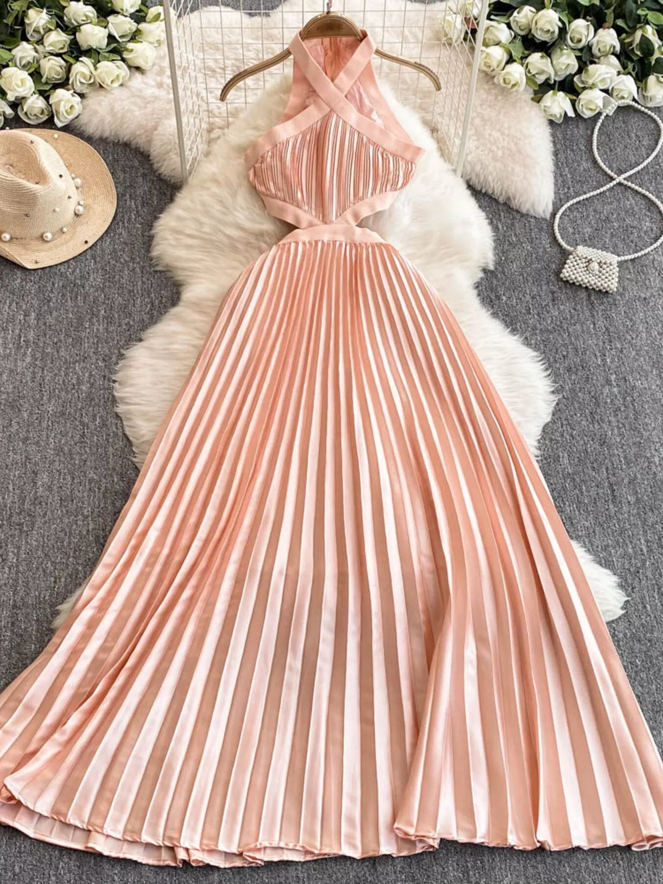 Halter Neck Pleated Maxi Dress - Flip Flop Dynasty
