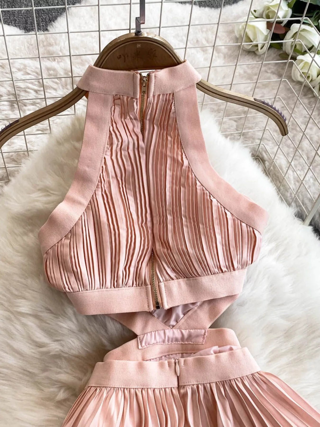 Halter Neck Pleated Maxi Dress - Flip Flop Dynasty