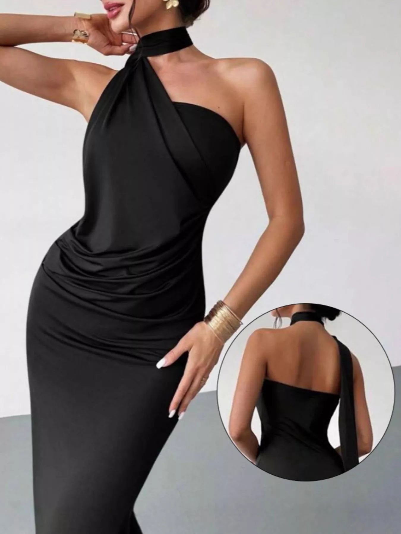 Halter Neck Ruched Bodycon Midi Dress - Flip Flop Dynasty