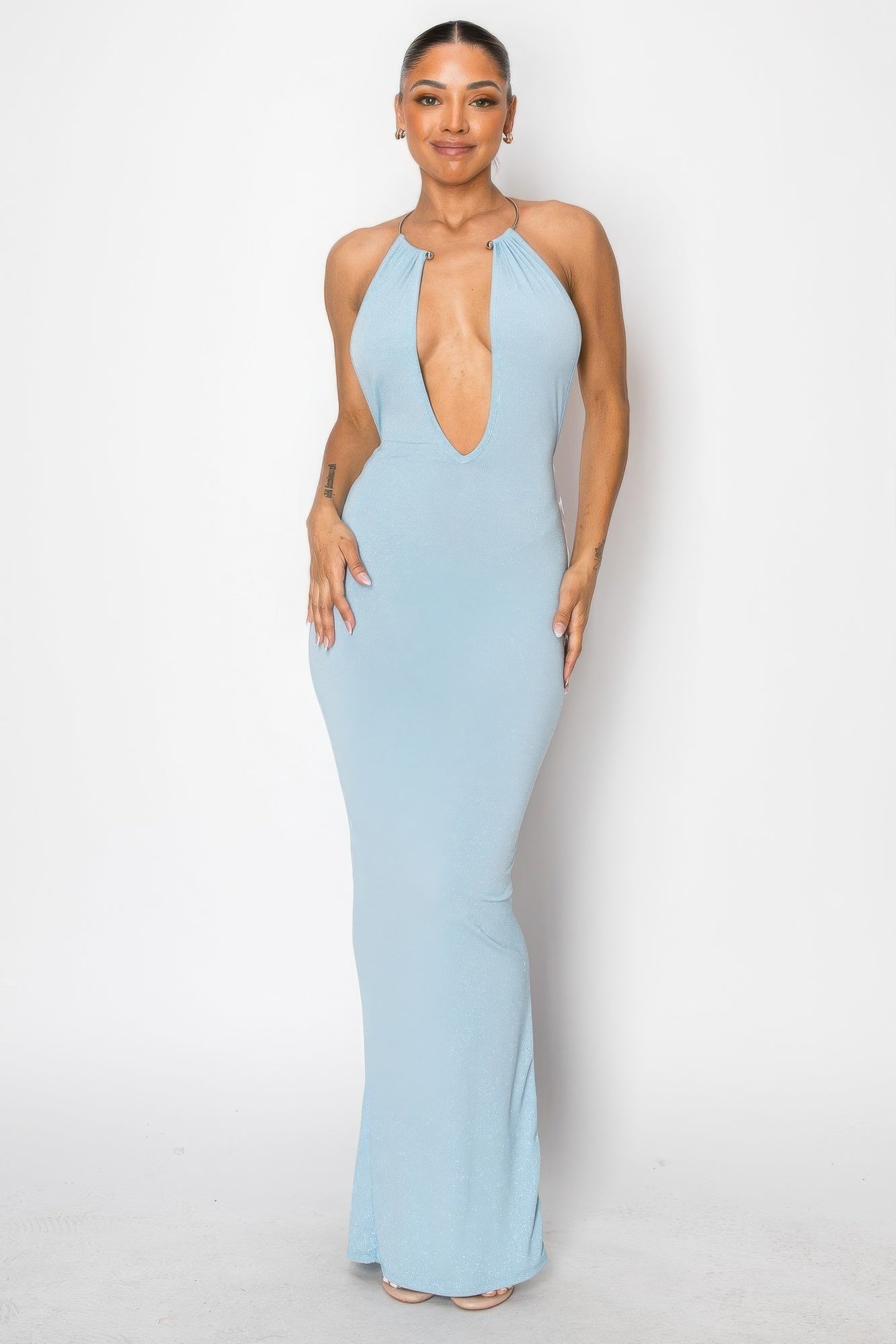 Halter Necklace Trim Long Dress - Flip Flop Dynasty
