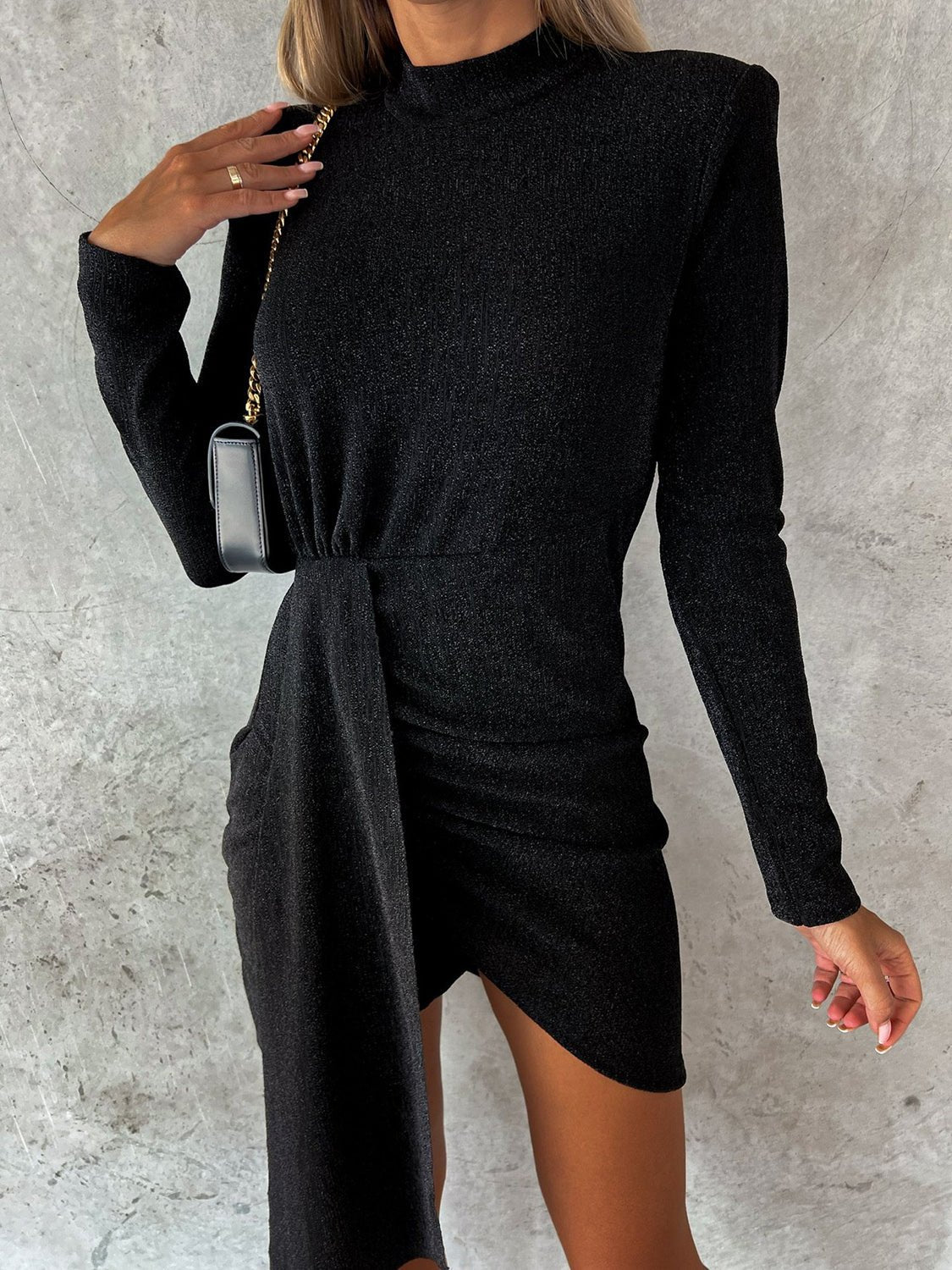 Heathered Mock Neck Long Sleeve Mini Dress - Flip Flop Dynasty