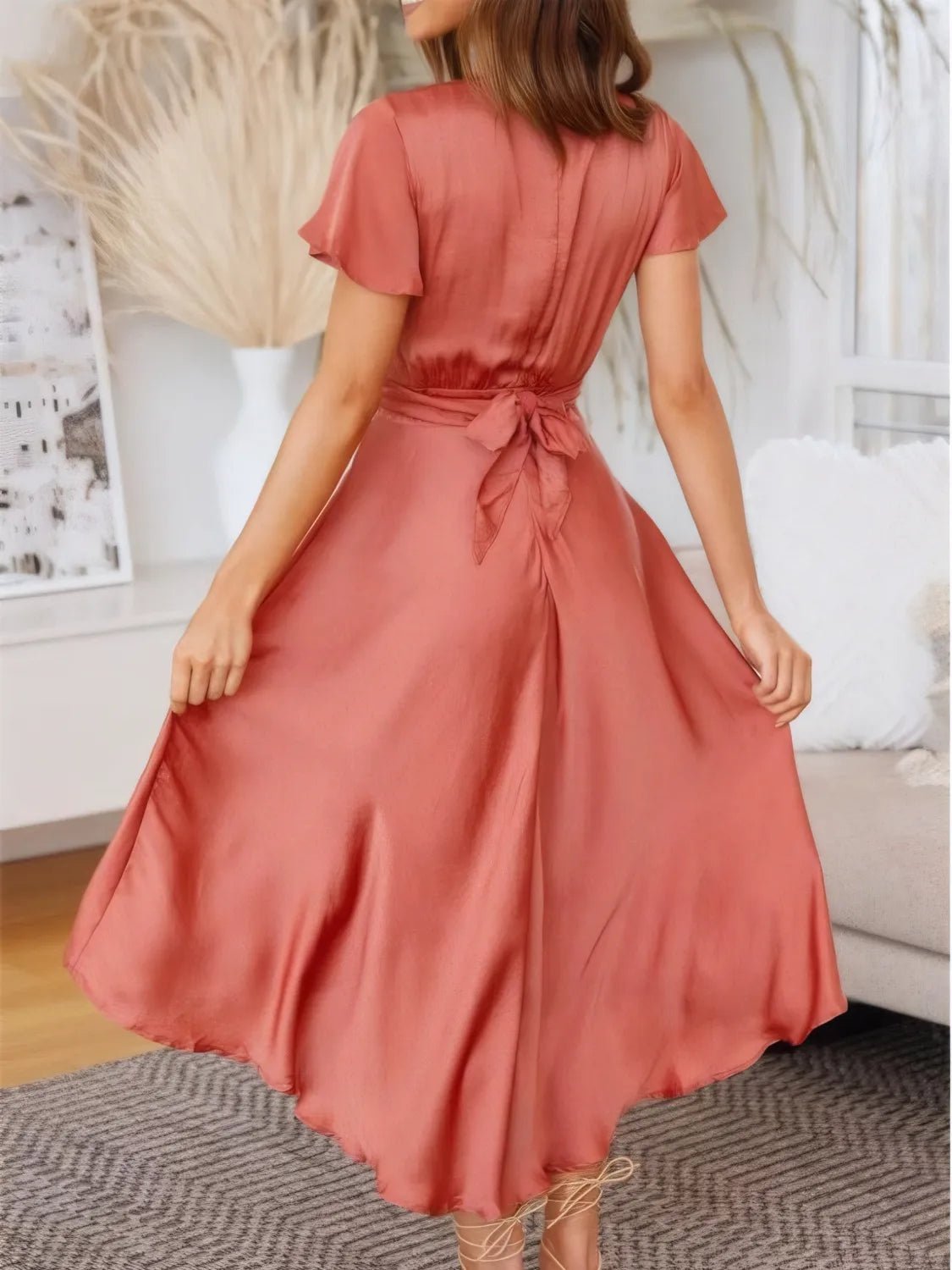 High - Low Plunge Flutter Sleeve Dress - Flip Flop Dynasty