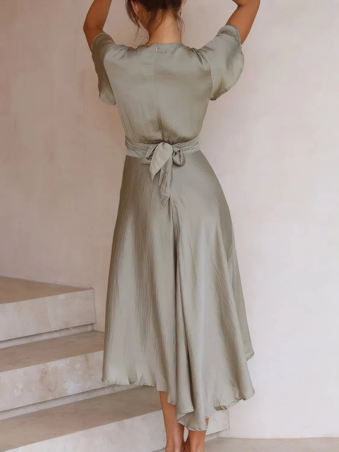 High - Low Plunge Flutter Sleeve Dress - Flip Flop Dynasty