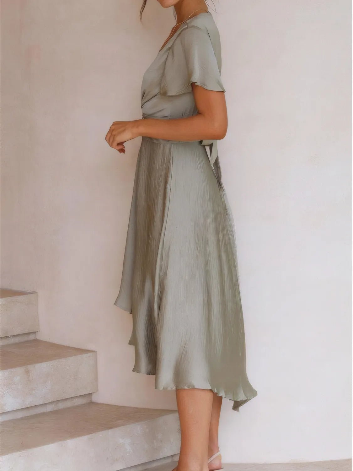 High - Low Plunge Flutter Sleeve Dress - Flip Flop Dynasty
