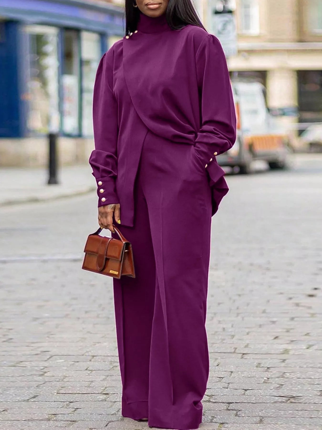 High Neck Asymmetric Top and Pants Set - Flip Flop Dynasty