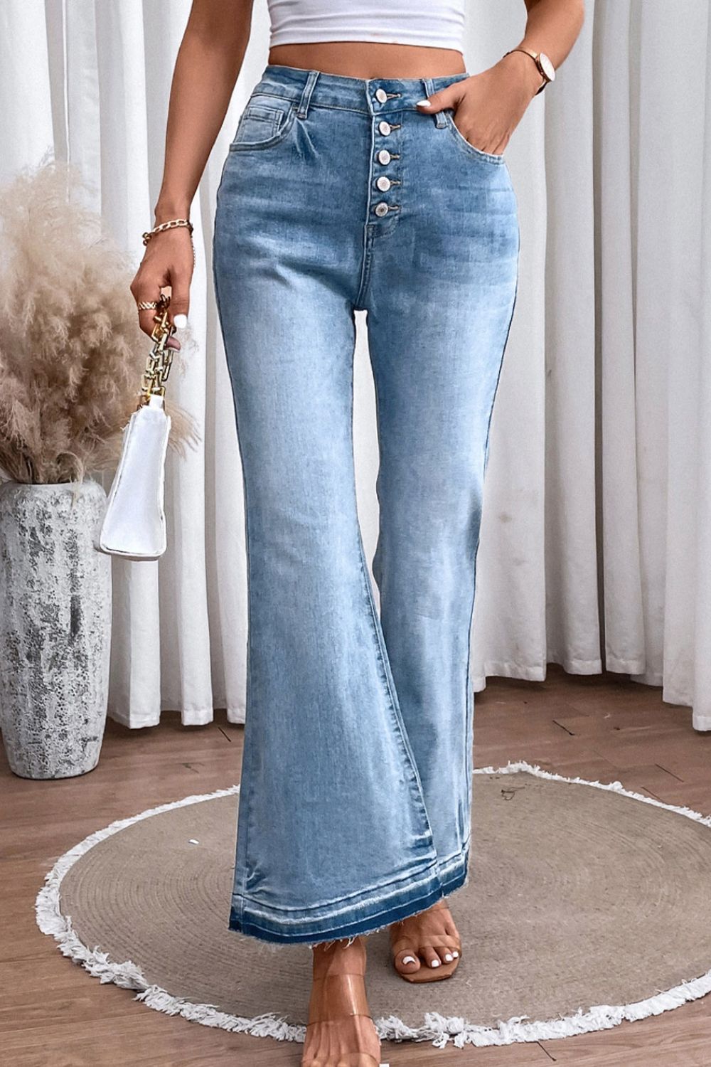 High Waist Button Fly Flared Jeans - Flip Flop Dynasty