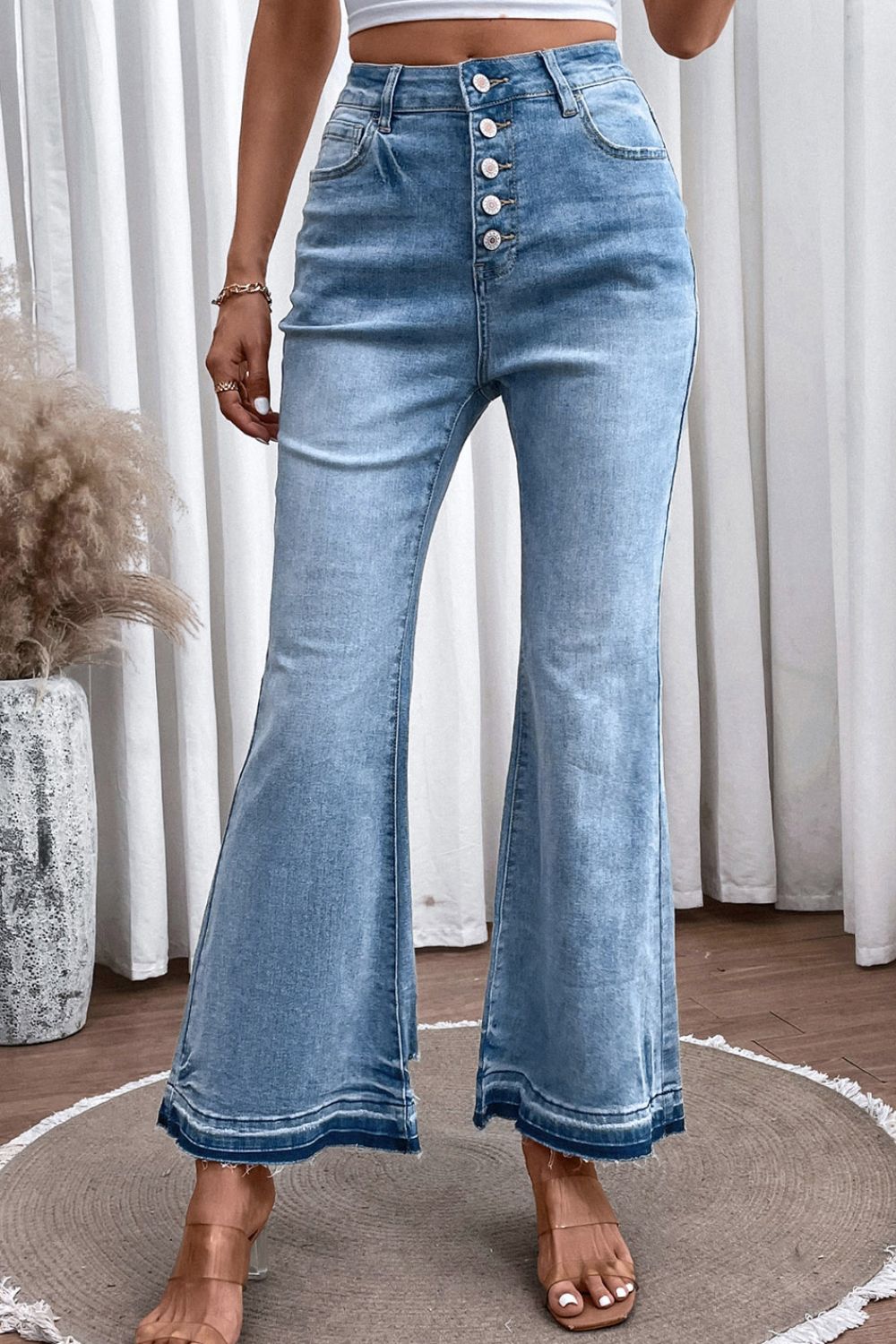 High Waist Button Fly Flared Jeans - Flip Flop Dynasty