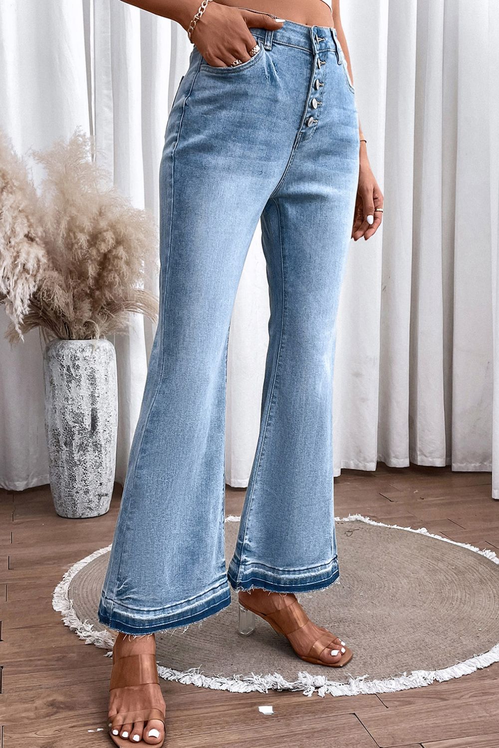 High Waist Button Fly Flared Jeans - Flip Flop Dynasty