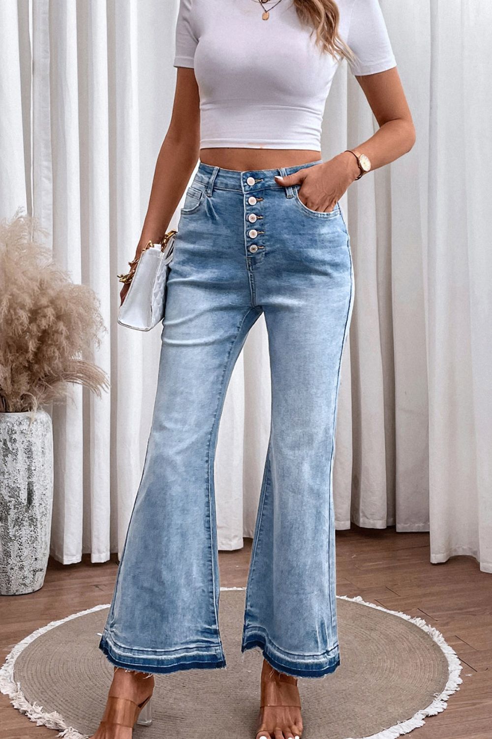 High Waist Button Fly Flared Jeans - Flip Flop Dynasty