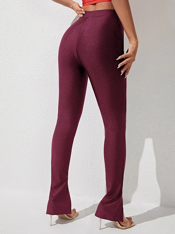 High Waist Slit Skinny Pants - Flip Flop Dynasty