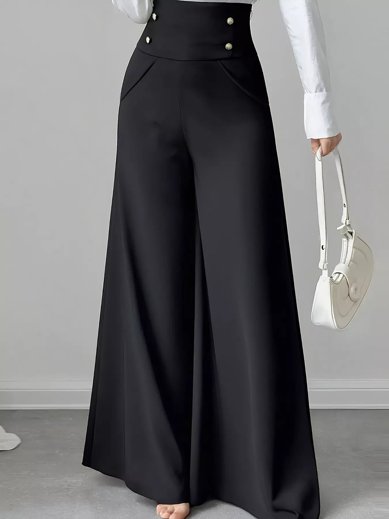 High Waist Wide Leg Button Decor Pants - Flip Flop Dynasty