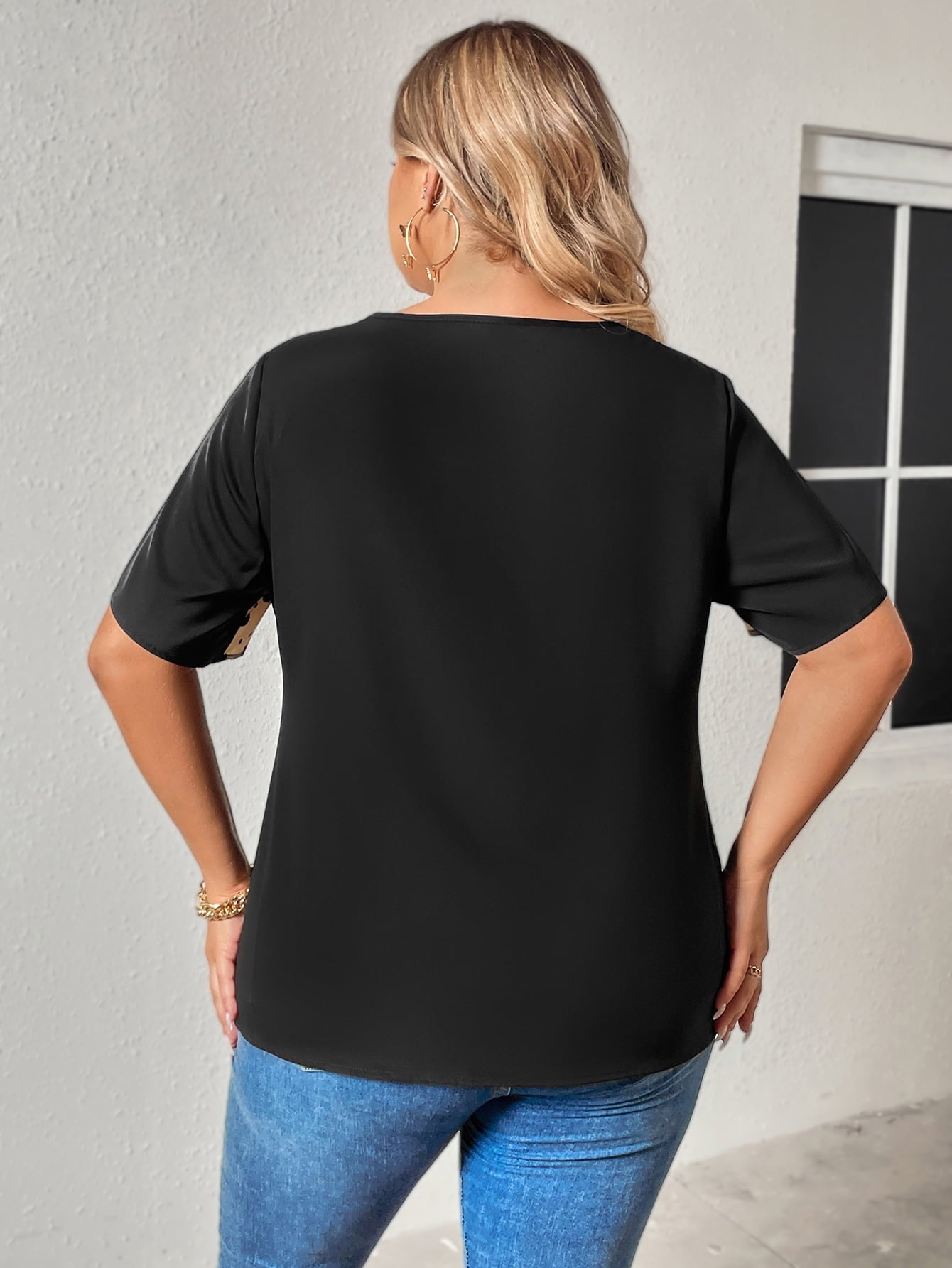 Honey Plus Size Chain Detail V - Neck Raglan Sleeve Blouse - Flip Flop Dynasty