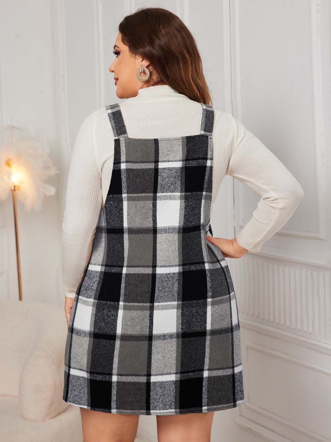 Honey Plus Size Plaid Wide Strap Overall Dress - Flip Flop Dynasty