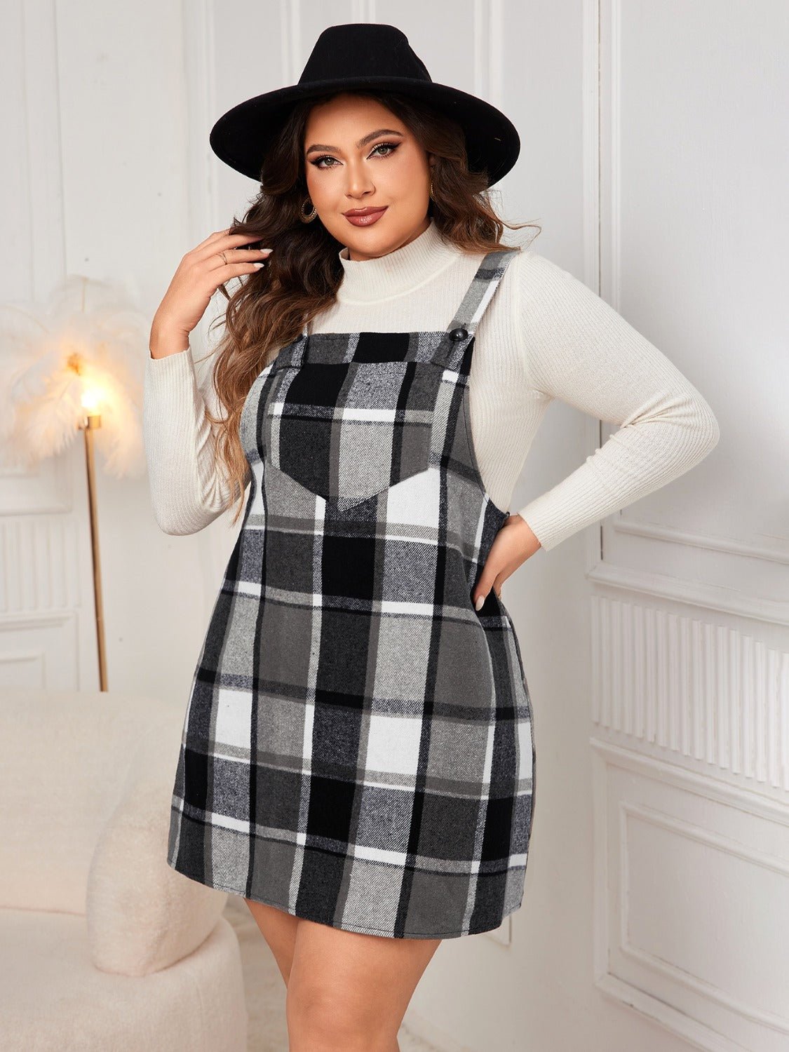 Honey Plus Size Plaid Wide Strap Overall Dress - Flip Flop Dynasty